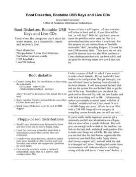 Boot Diskettes, Bootable USB Keys and Live CDs