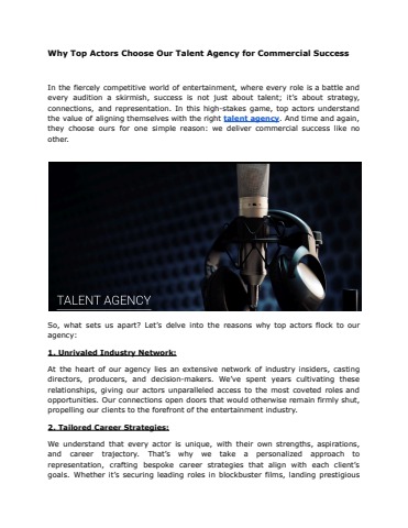 Why Top Actors Choose Our Talent Agency for Commercial Success