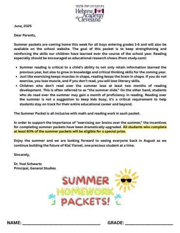 BoysElem Going Into 3rd Grade Summer Packet - 2025
