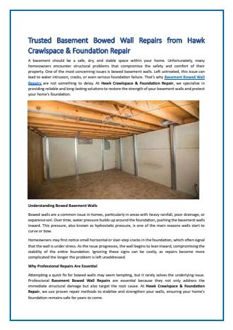 Basement Bowed Wall Repairs by Hawk Crawl Space & Foundation Repair ...