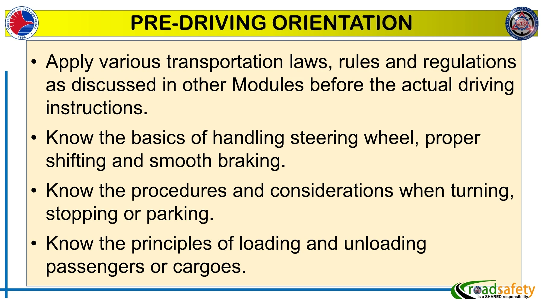 Pre-Driving Orientation and Motor Vehicle Basic Parts, Functions and ...