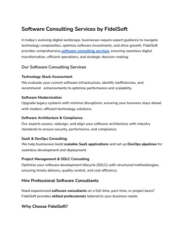 Software Consulting Services by FidelSoft
