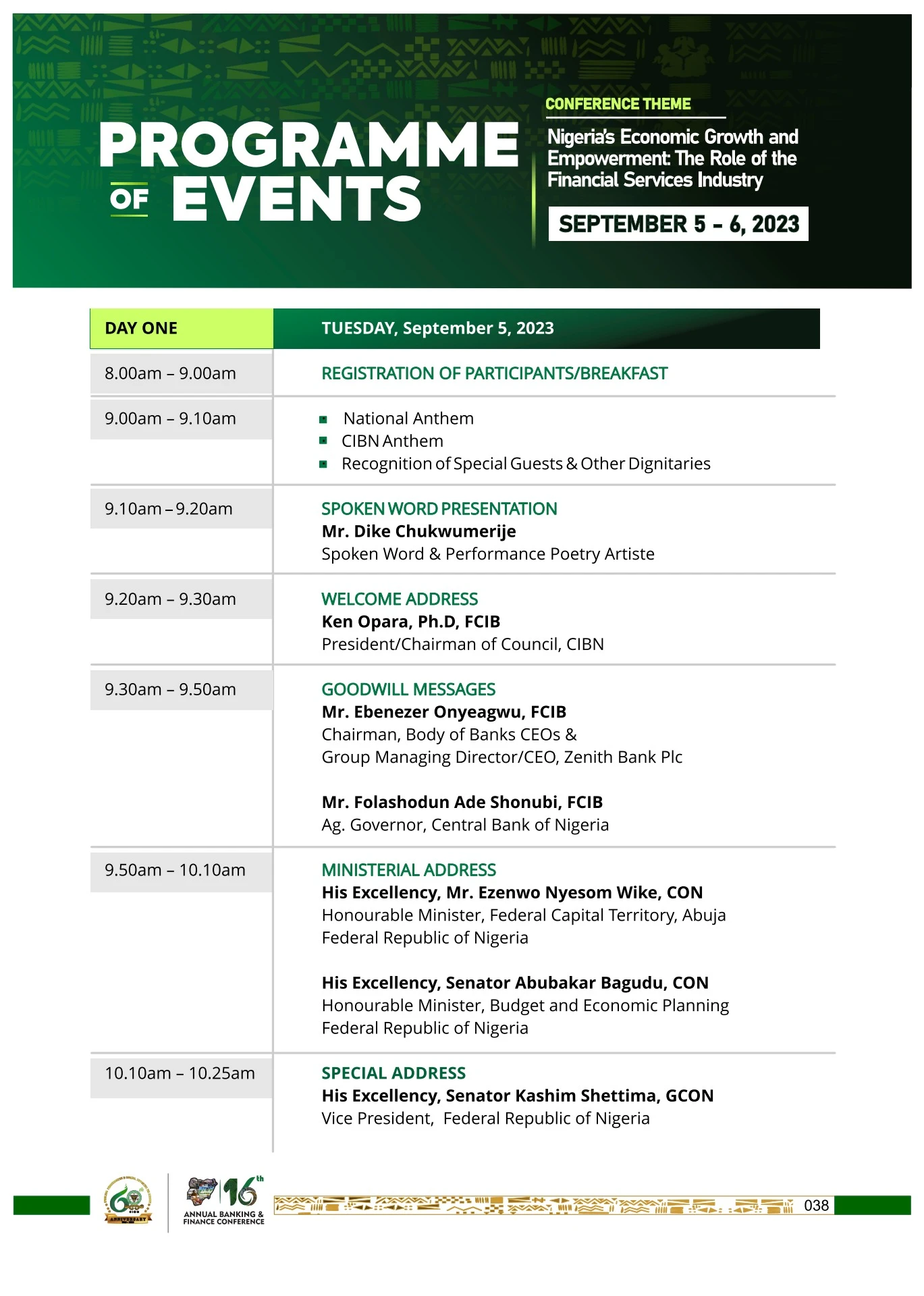Programme for Opening Ceremony