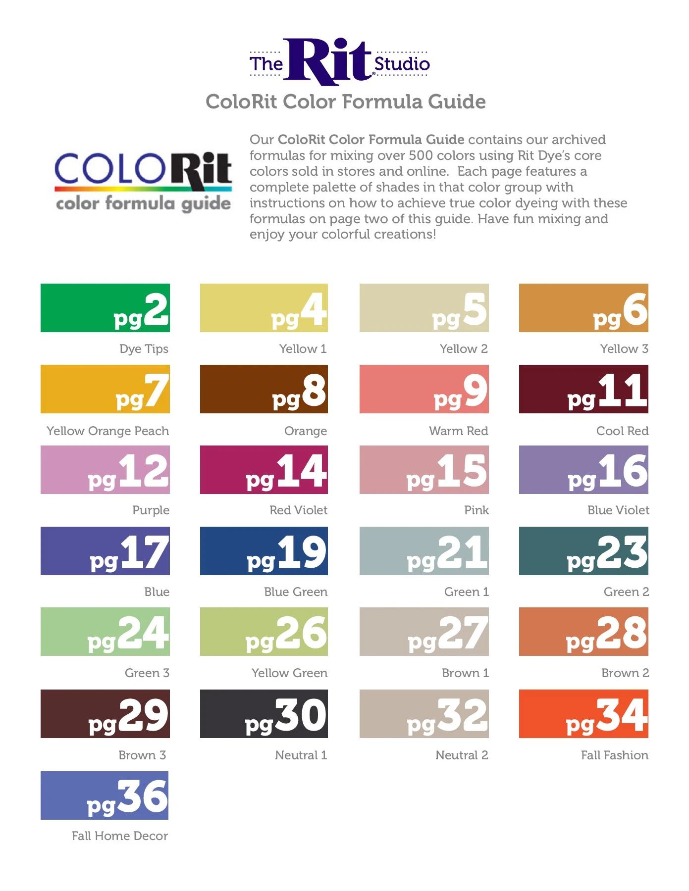 ColoRit Color Formula Guide - The Rit Studio