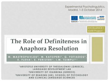 The Role of Definiteness in Anaphora Resolution
