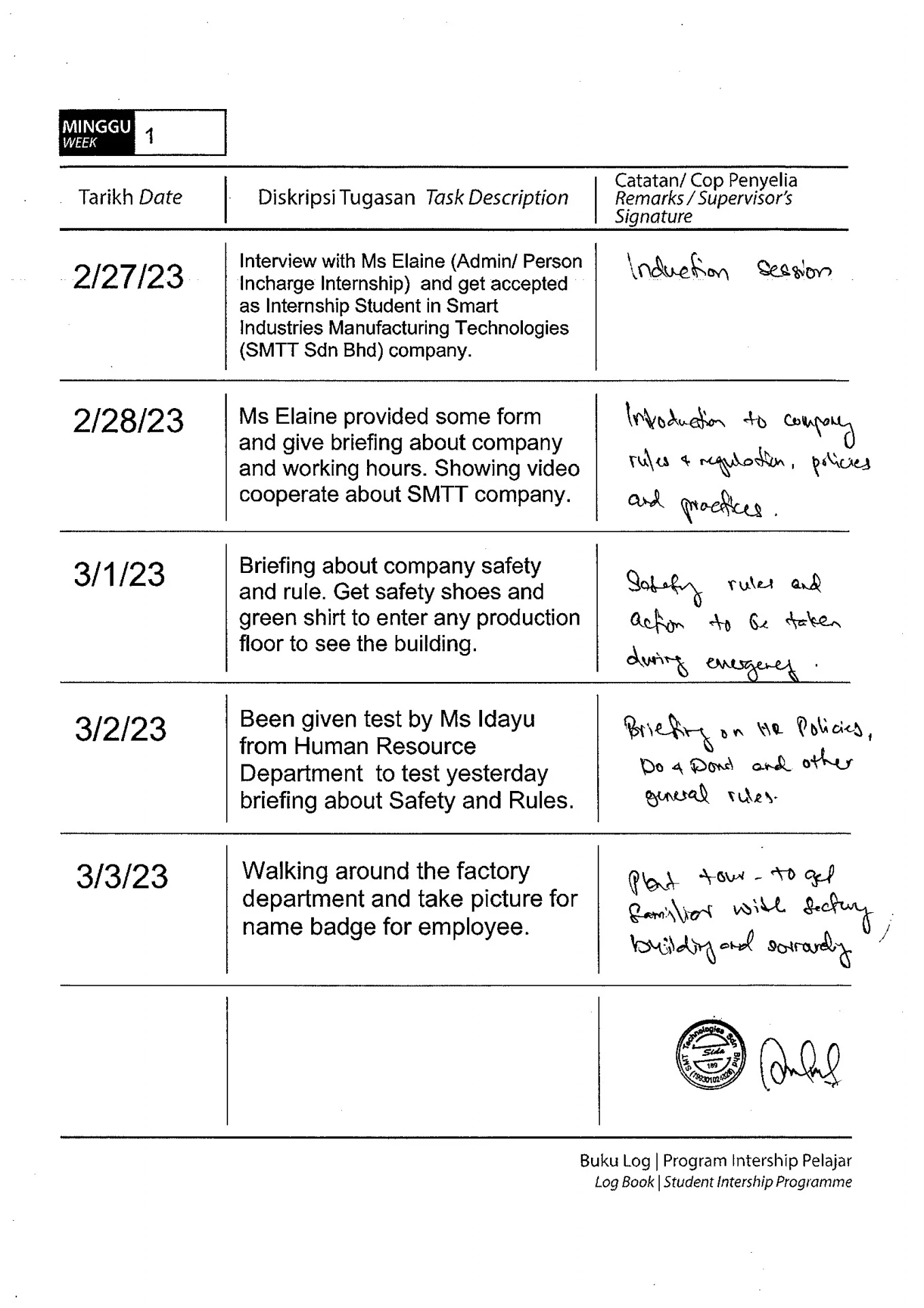SUEANNIESSA 145714 INTERNSHIP LOG BOOK 2023
