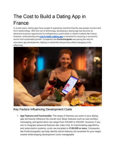 The Cost to Build a Dating App in France