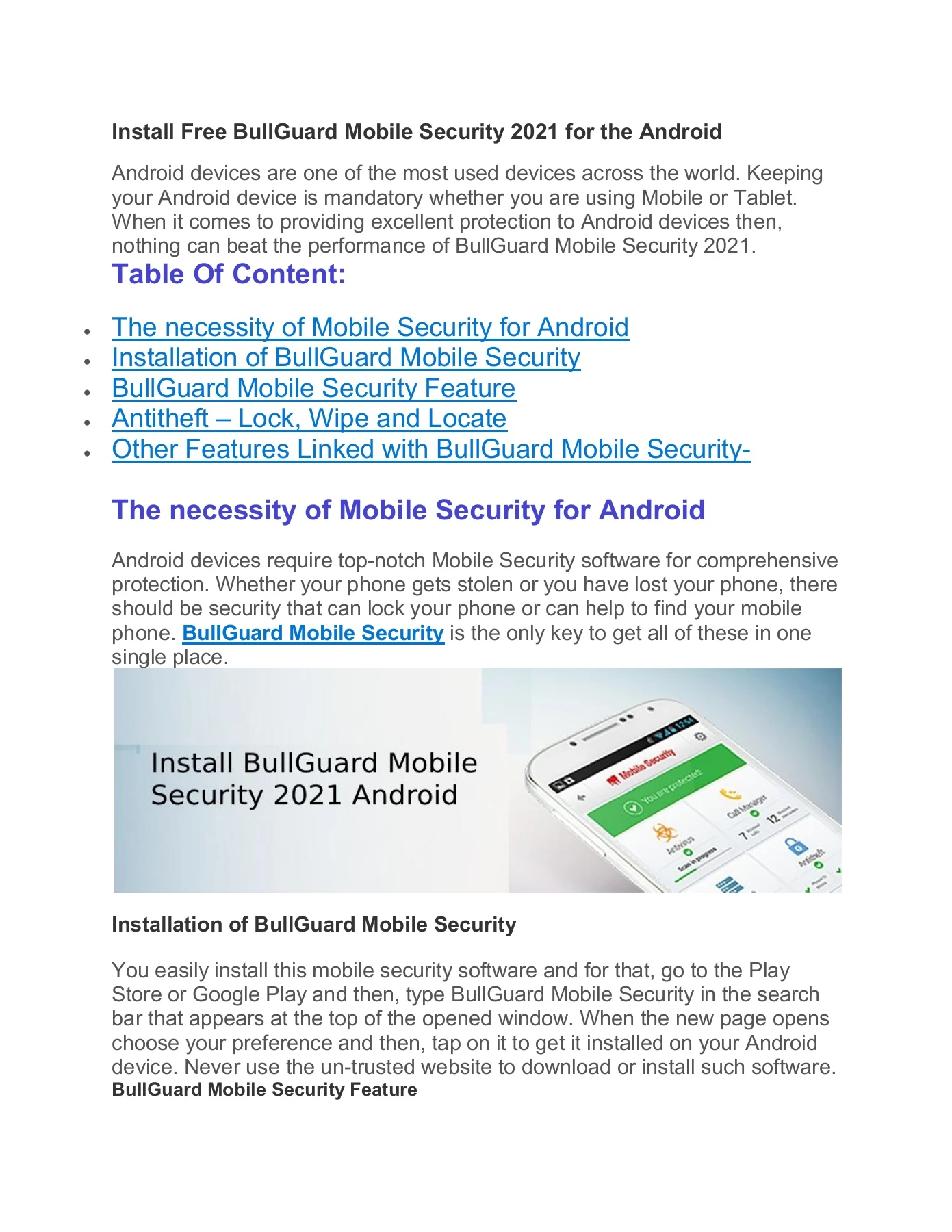 Install Free BullGuard Mobile Security 2021 for the Android