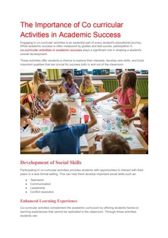 The Importance of Co curricular Activities in Academic Success - darrow ...