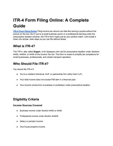 ITR-4 Form Filing Online: A Complete Guide