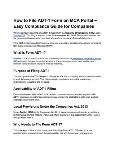 How to File ADT-1 Form on MCA Portal – Easy Compliance Guide for Companies